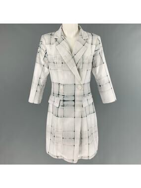 SIMON CHANG Size 6 White Grey Polyester Blend Squares Jacket